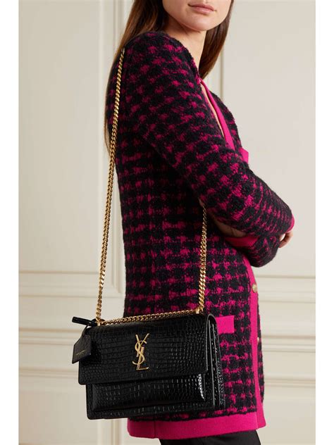 ysl sunset textured leather shoulder bag|YSL sunset bag crocodile.